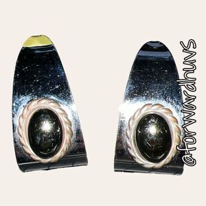 Vintage Silver Tone Earrings with Hematite Appearing Center